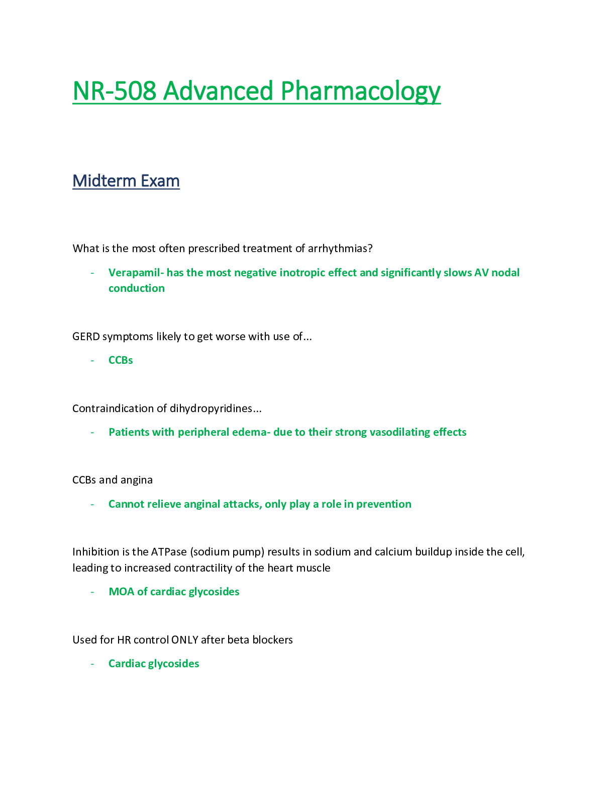 Preview of NR 508 / NR508 Midterm Exam (Latest Update): Advanced Pharmacology - Chamberlain